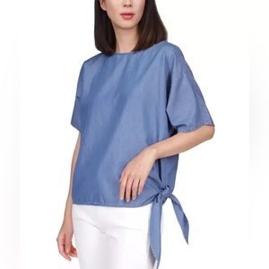 MICHAEL MICHAEL KORS Womens Blue Tie Pullover Drop Shoulders Short Sleeve Top M